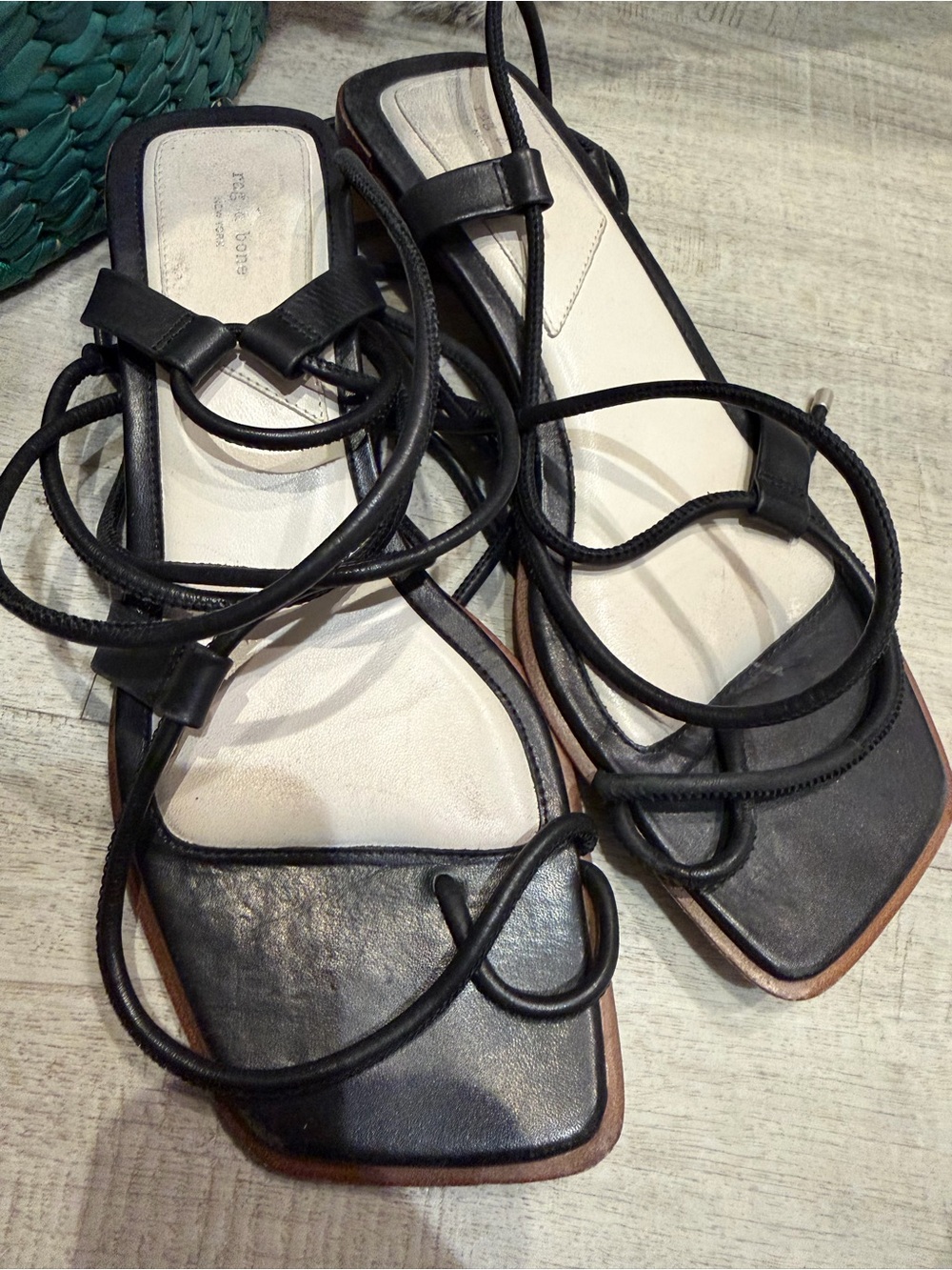 rag & bone Black Lace-Up Square-Toe Sandals